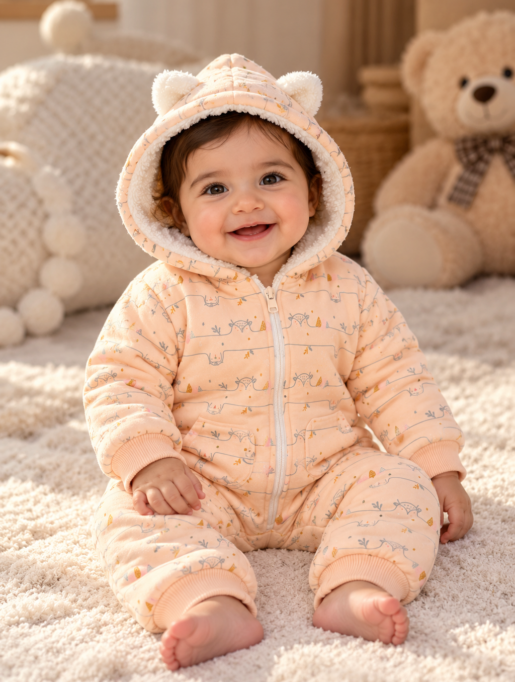 Cozy Bear Ears Onesie – Peach