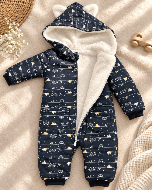 Cozy Bear Ears Onesie – Dark Blue
